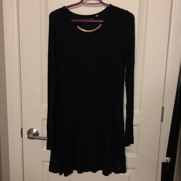 Worn condition, soft black dress with gold neck - Picture 1 of 5